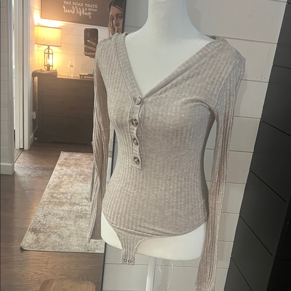 Z Supply Taupe Ribbed Bodysuit